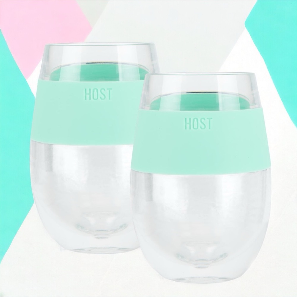 HOST Wine Freeze Cooling Cups Set of 2 Mint Stemless Wine Glasses NWOT